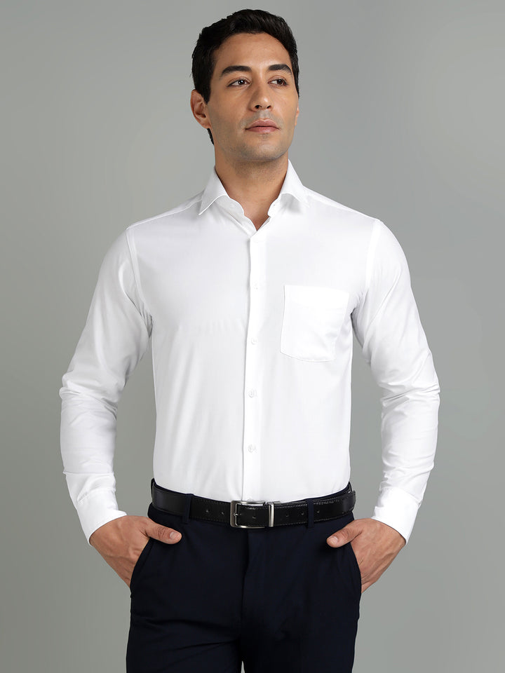 Men White Cotton Formal Shirt