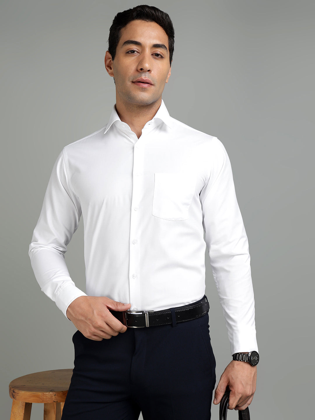 Men White Cotton Formal Shirt