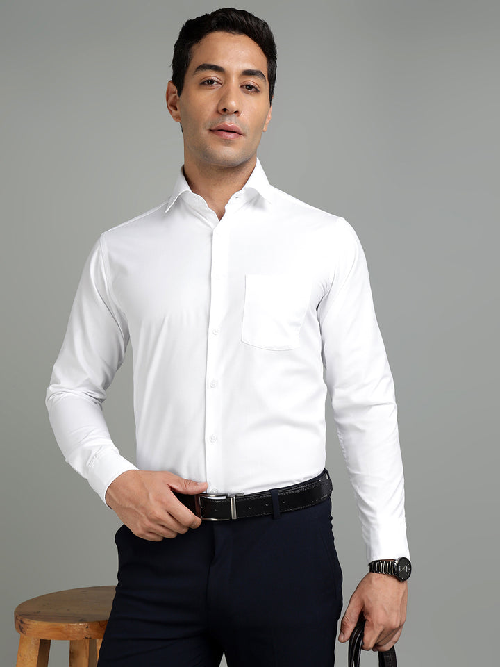 Men White Cotton Formal Shirt