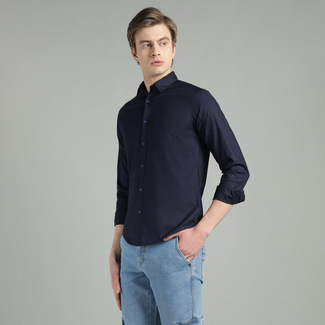 Men’s Solid Color Stretchable Casual Shirt