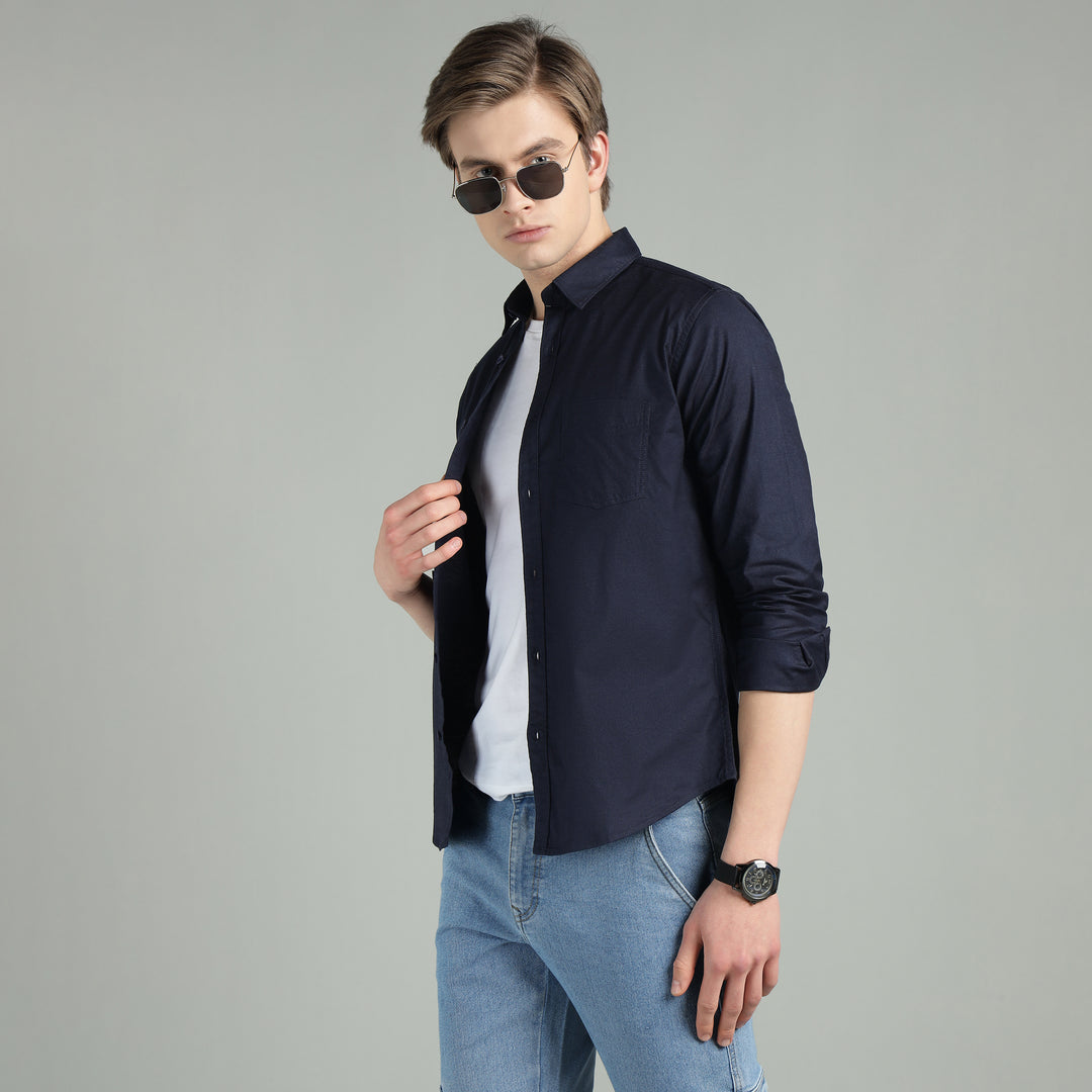 Men’s Solid Color Stretchable Casual Shirt
