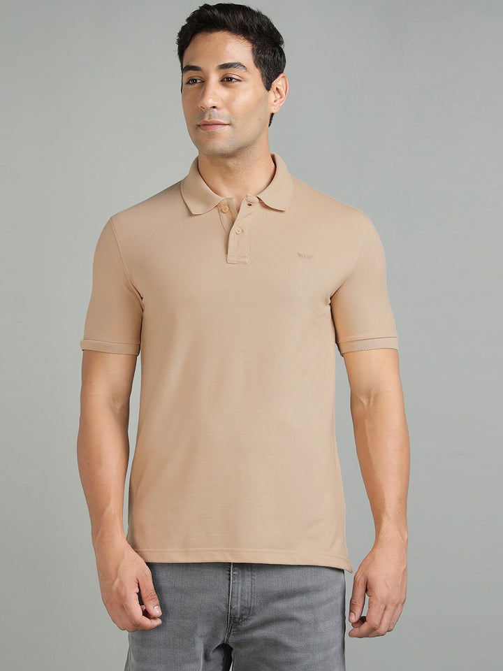 Men Beige Polo T-Shirt