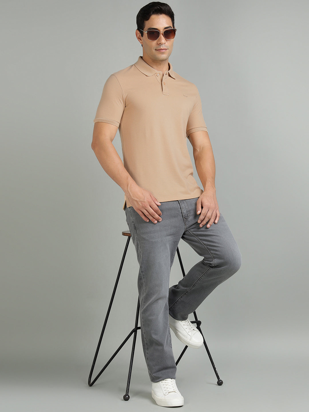 Men Beige Polo T-Shirt