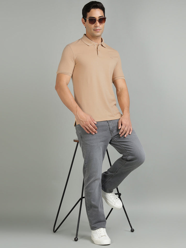 Men Beige Polo T-Shirt