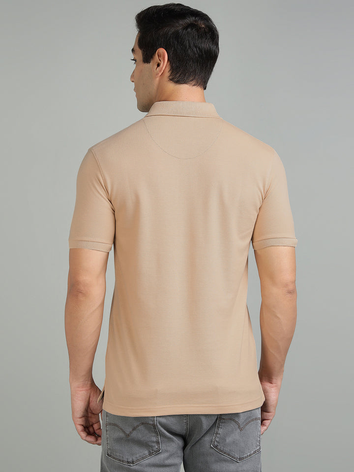 Men Beige Polo T-Shirt