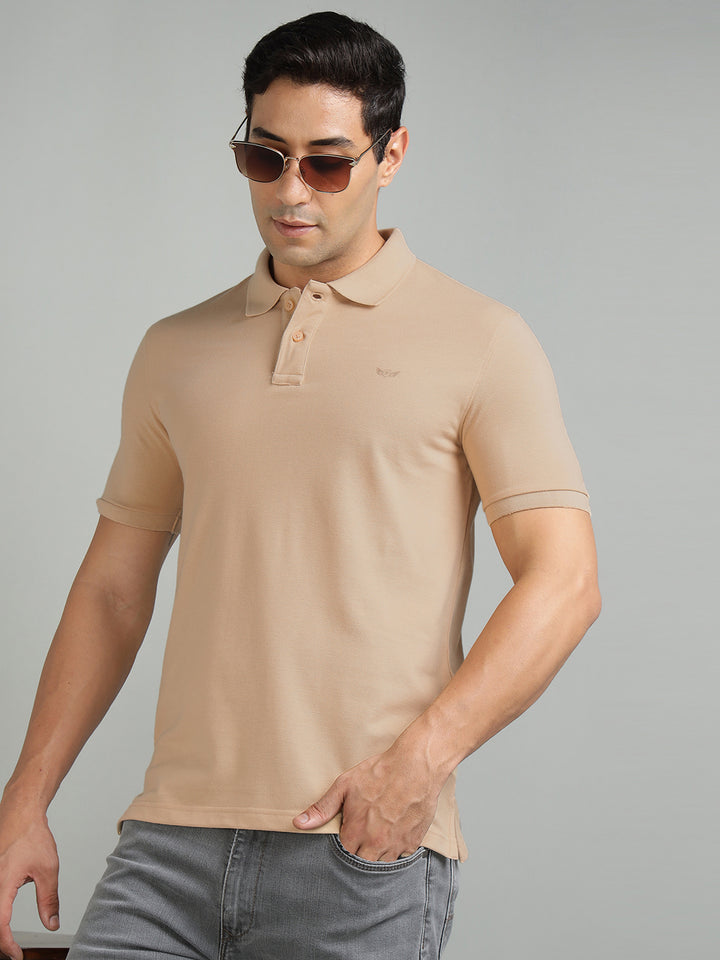 Men Beige Polo T-Shirt