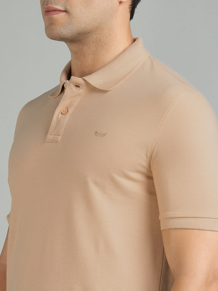 Men Beige Polo T-Shirt