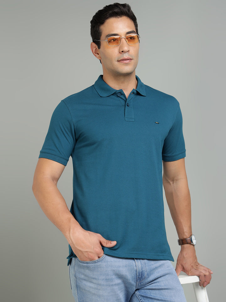 Men Teal Polo T-Shirt