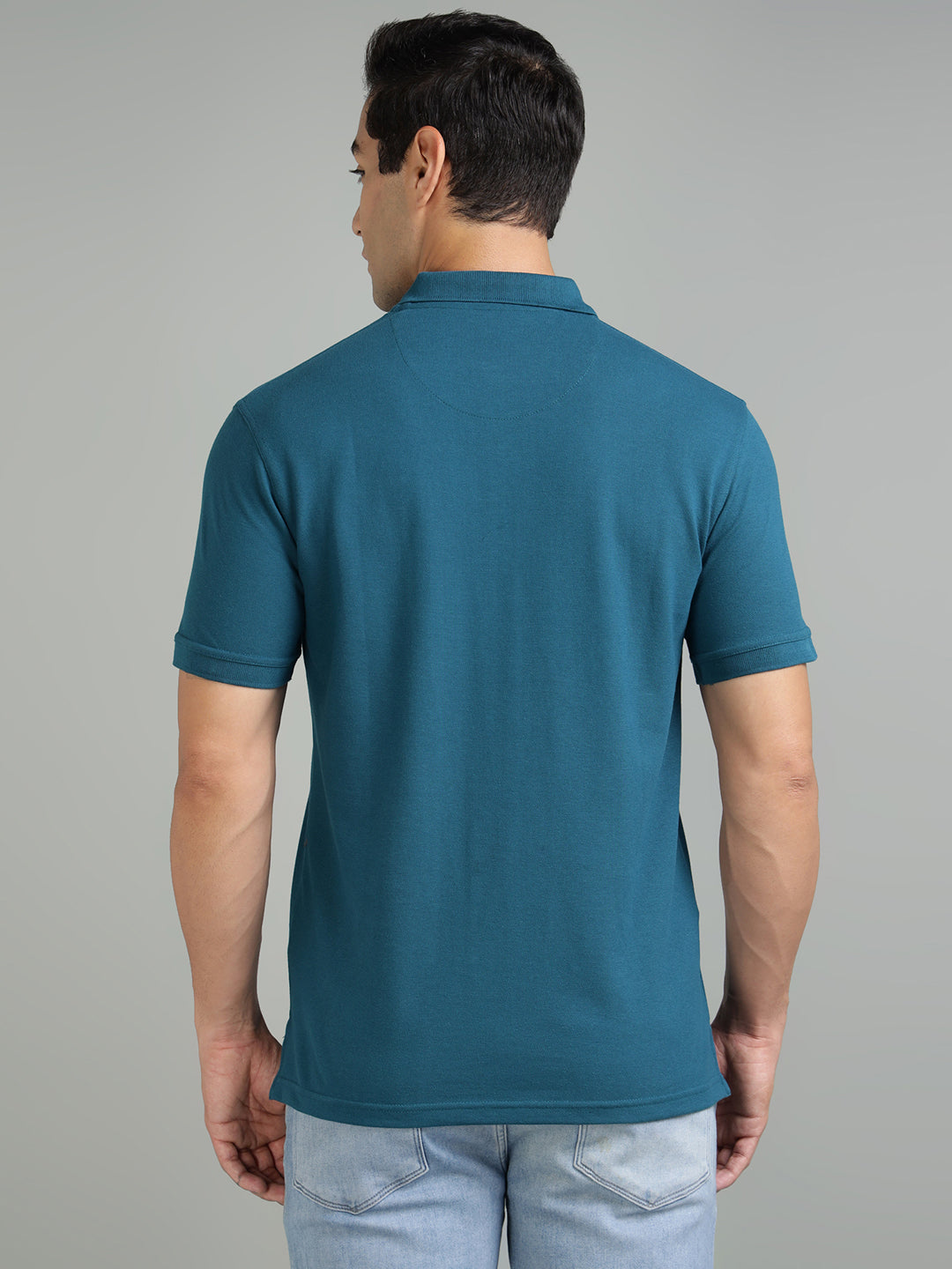 Buy Men Teal Blue Regular Fit Polo T-Shirt