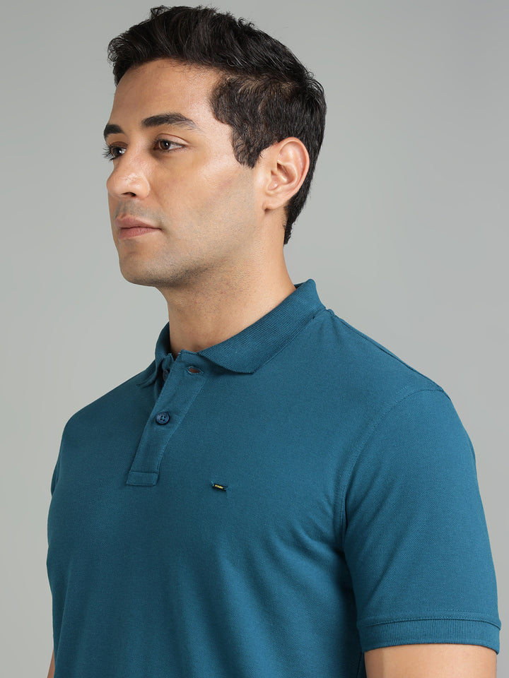 Men Teal Polo T-Shirt
