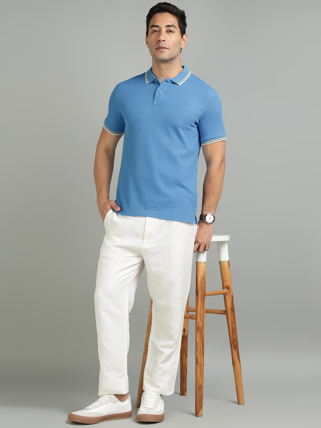 Men Sky Blue Polo T-Shirt