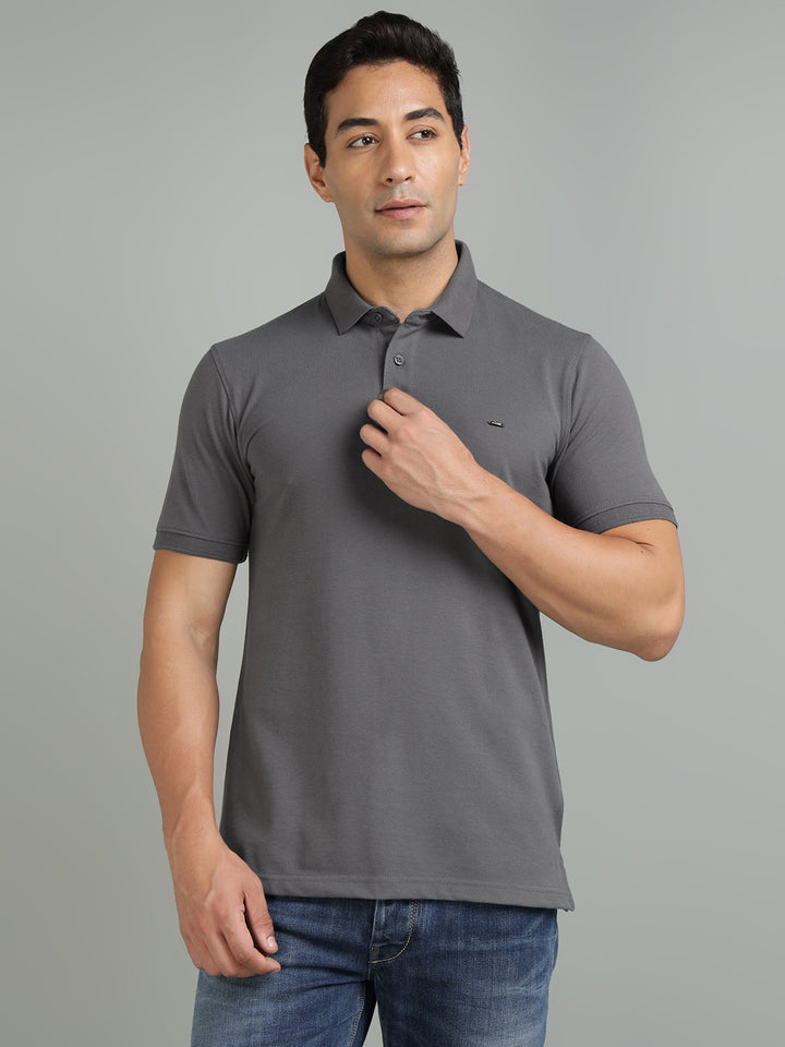 Men Dark Grey Polo T-Shirt