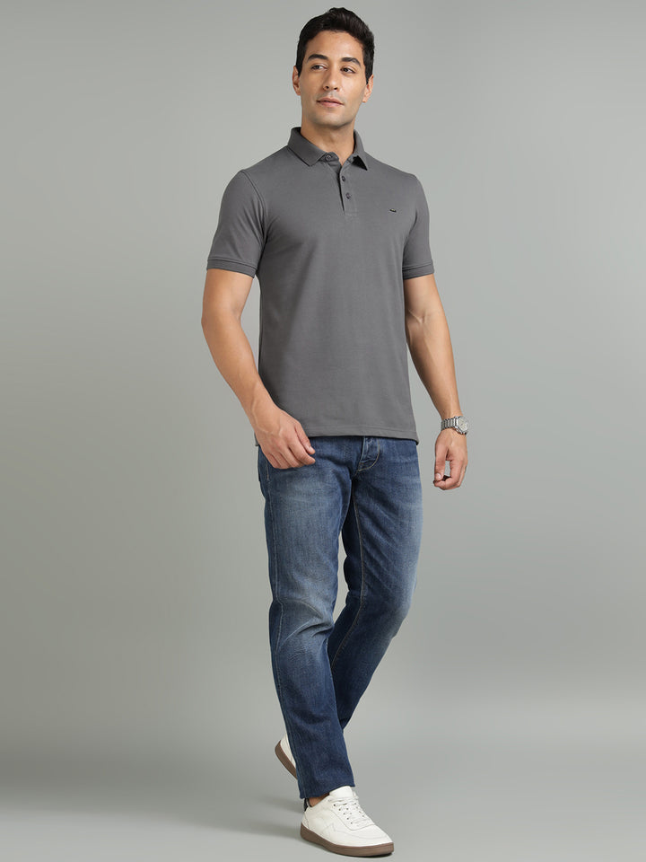 Men Dark Grey Polo T-Shirt