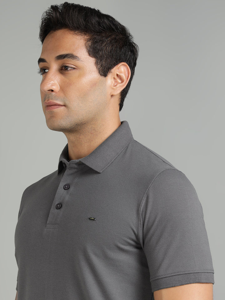 Men Dark Grey Polo T-Shirt