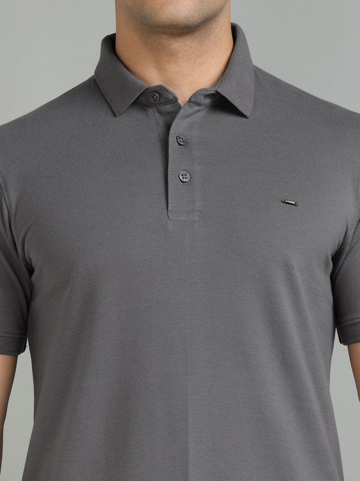 Men Dark Grey Polo T-Shirt
