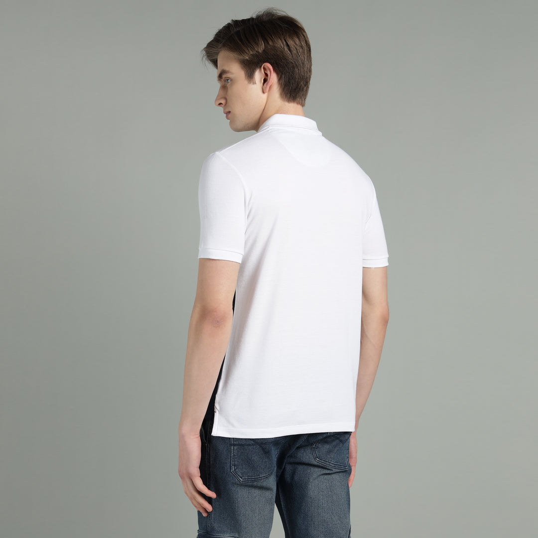 Men's White & Navy Blue Cotton Polo T-Shirt