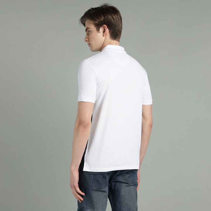 Men's White & Navy Blue Cotton Polo T-Shirt