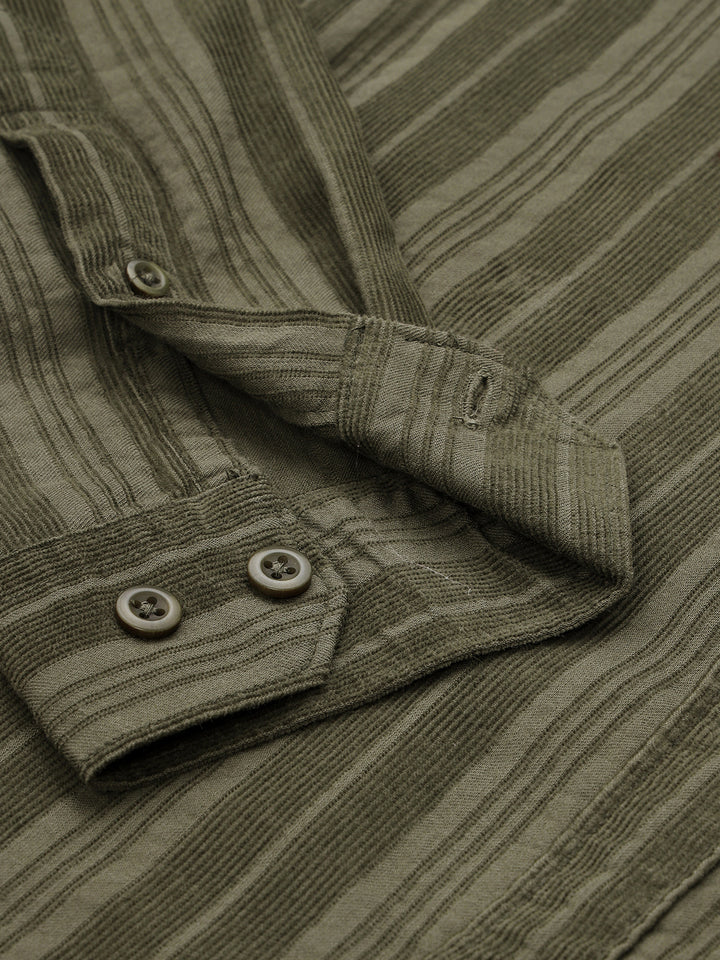 Men Olive Green Cotton Casual Shirt