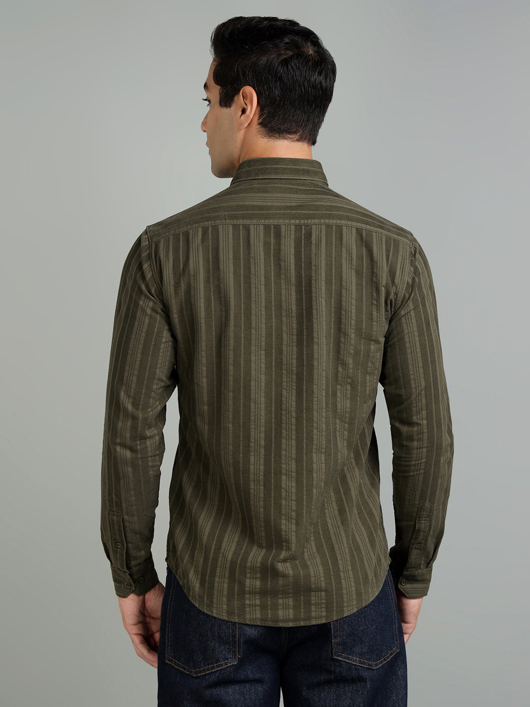 Men Olive Green Cotton Casual Shirt