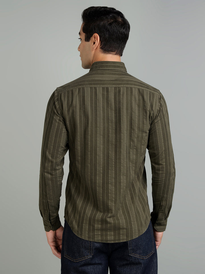 Men Olive Green Cotton Casual Shirt
