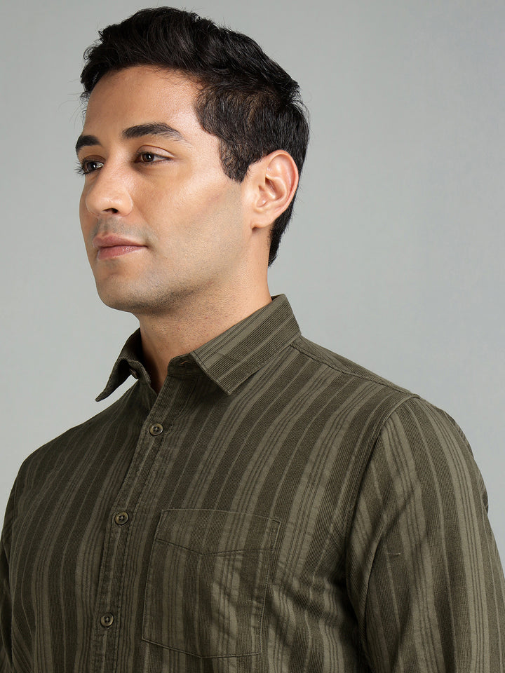 Men Olive Green Cotton Casual Shirt