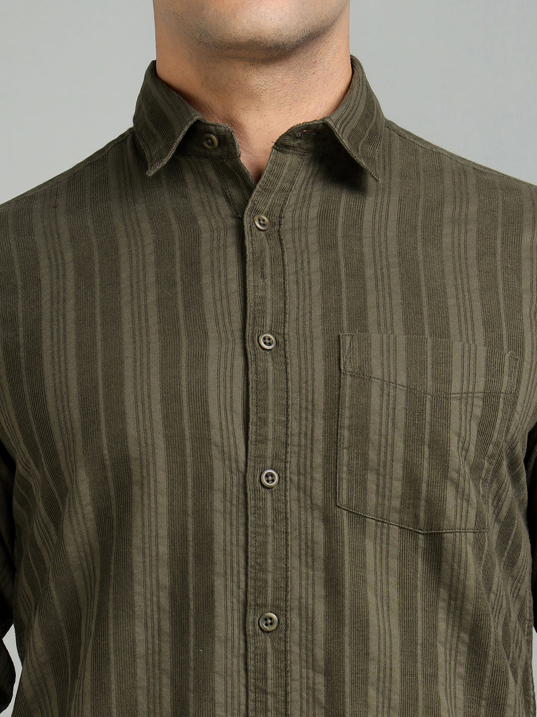 Men Olive Green Cotton Casual Shirt