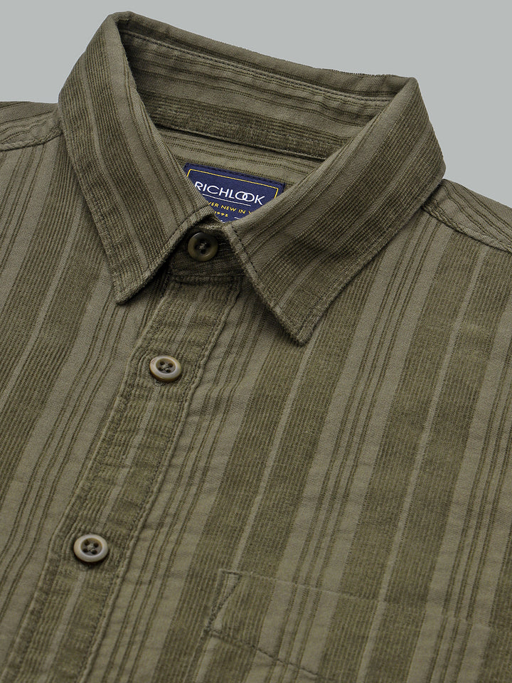Men Olive Green Cotton Casual Shirt