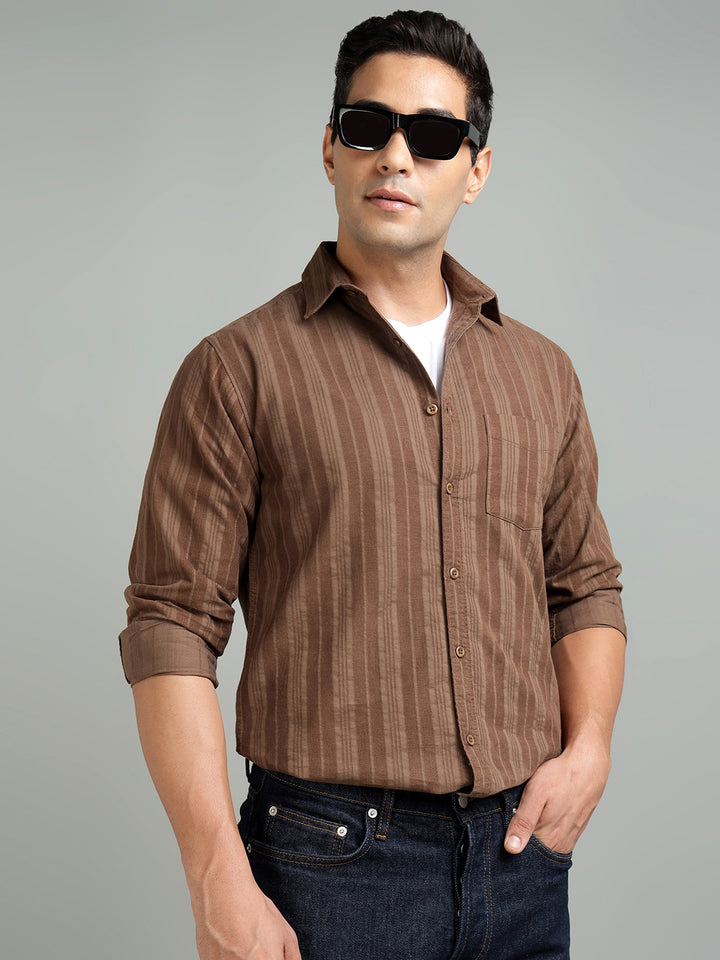 Men Sepia Cotton Casual Shirt