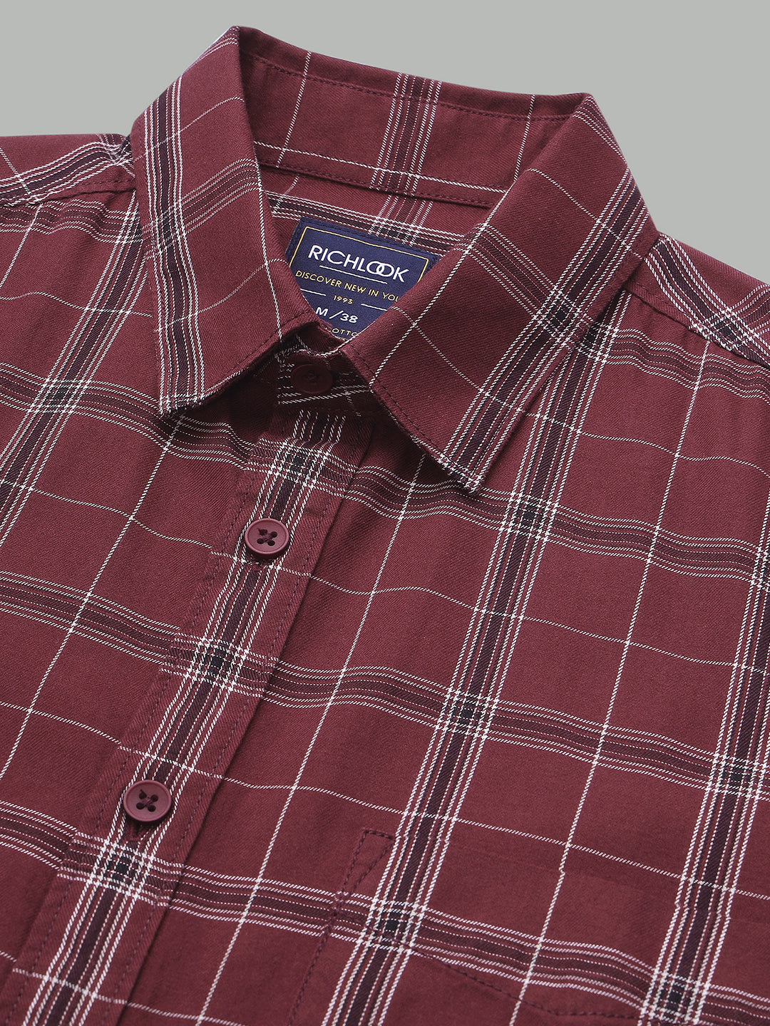 Men Maroon Check Cotton Casual Shirt