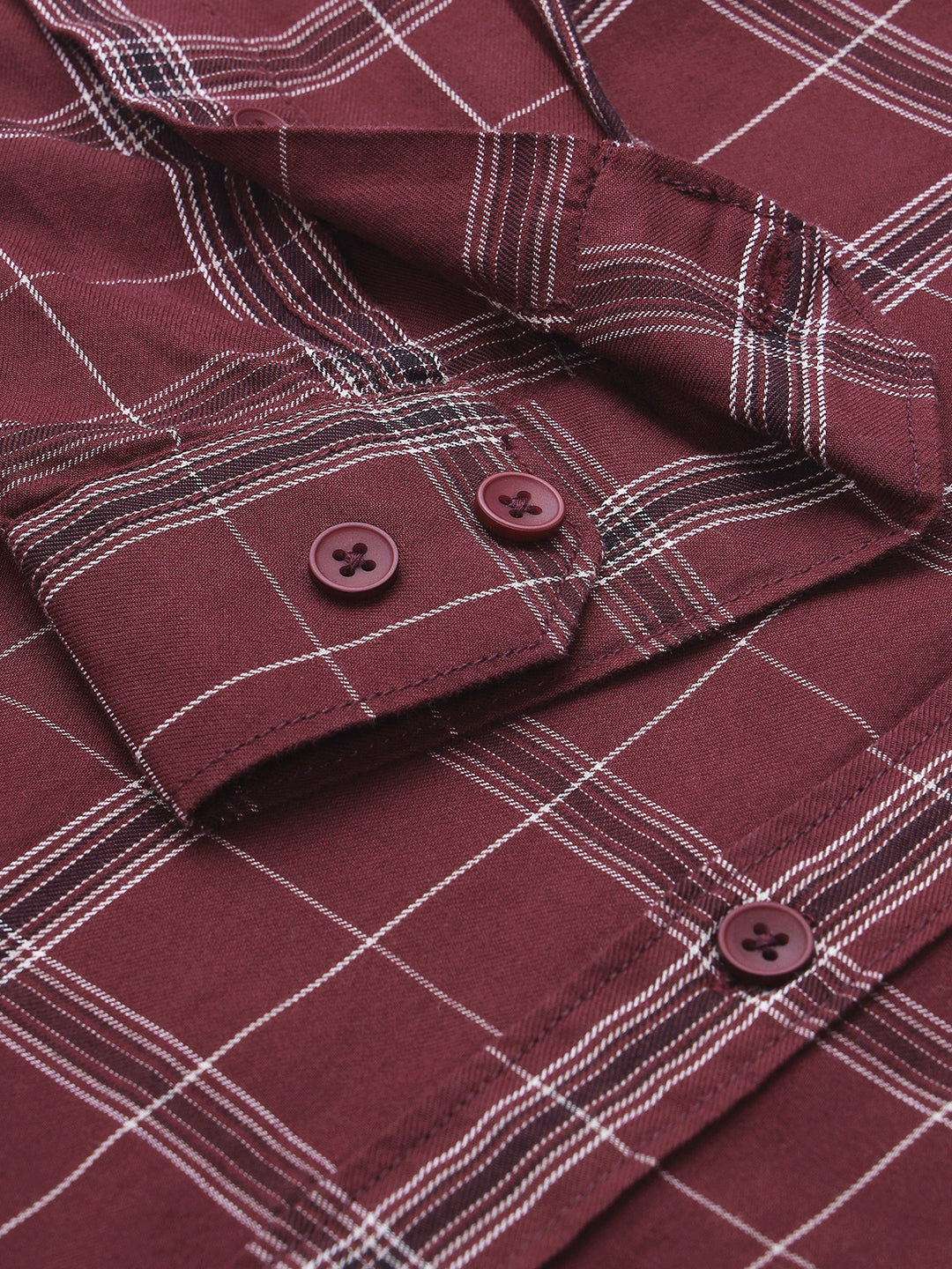Men Maroon Check Cotton Casual Shirt