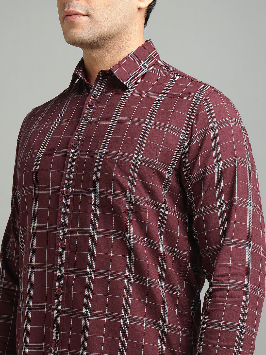 Men Maroon Check Cotton Casual Shirt