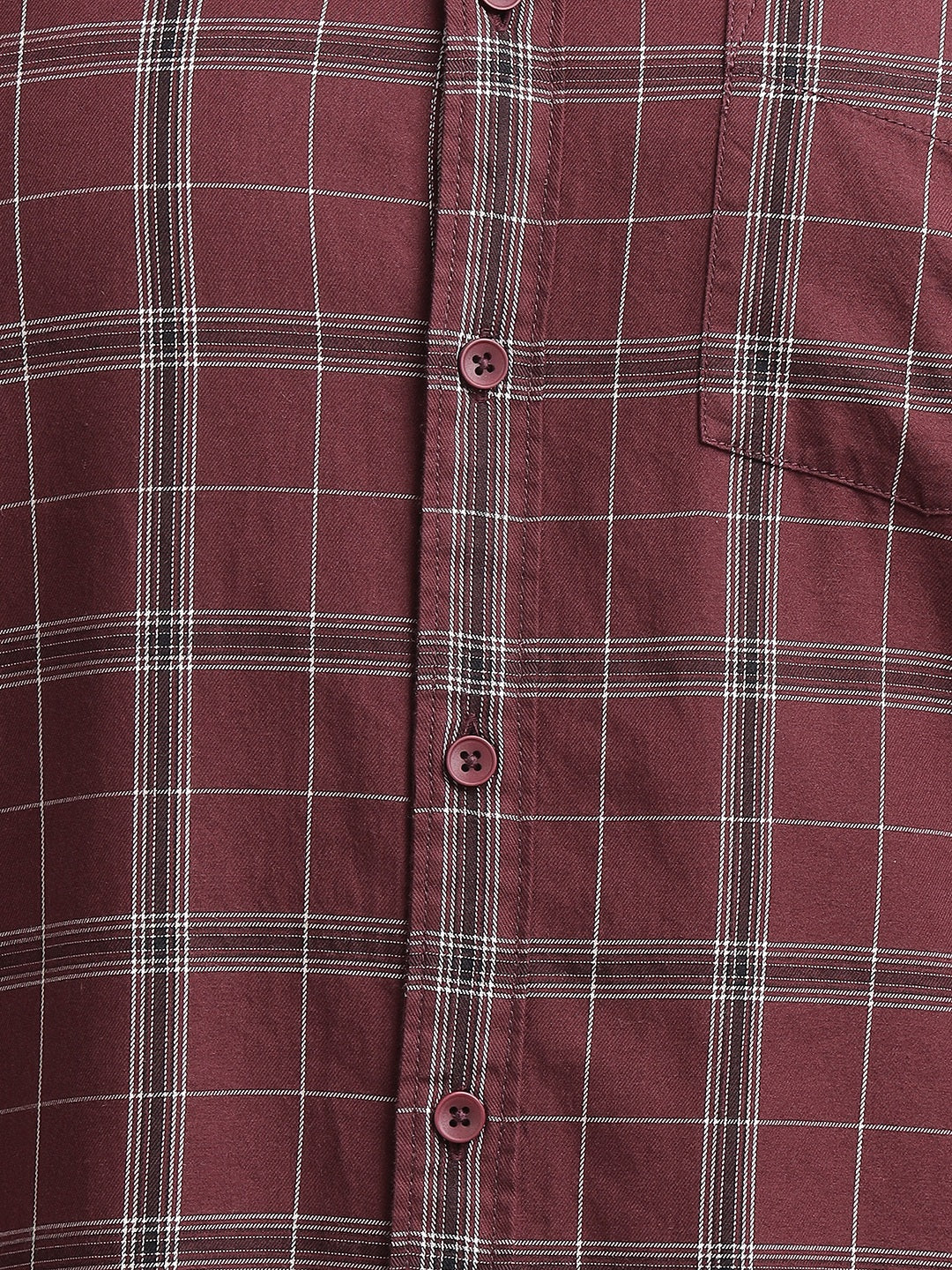 Men Maroon Check Cotton Casual Shirt