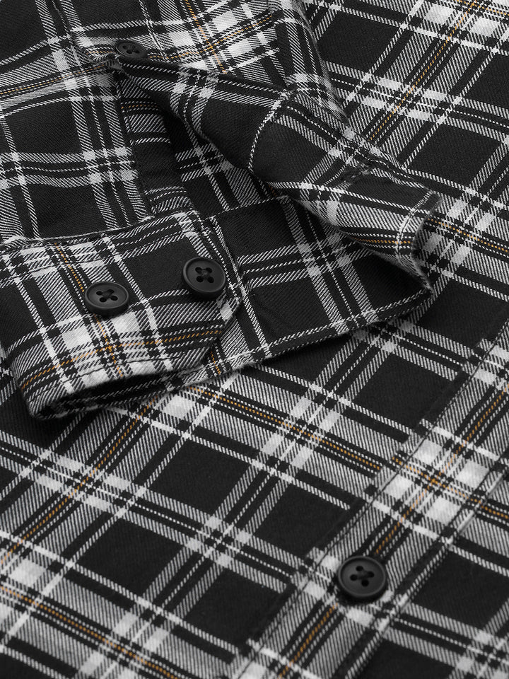 Men Black Check Cotton Casual Shirt