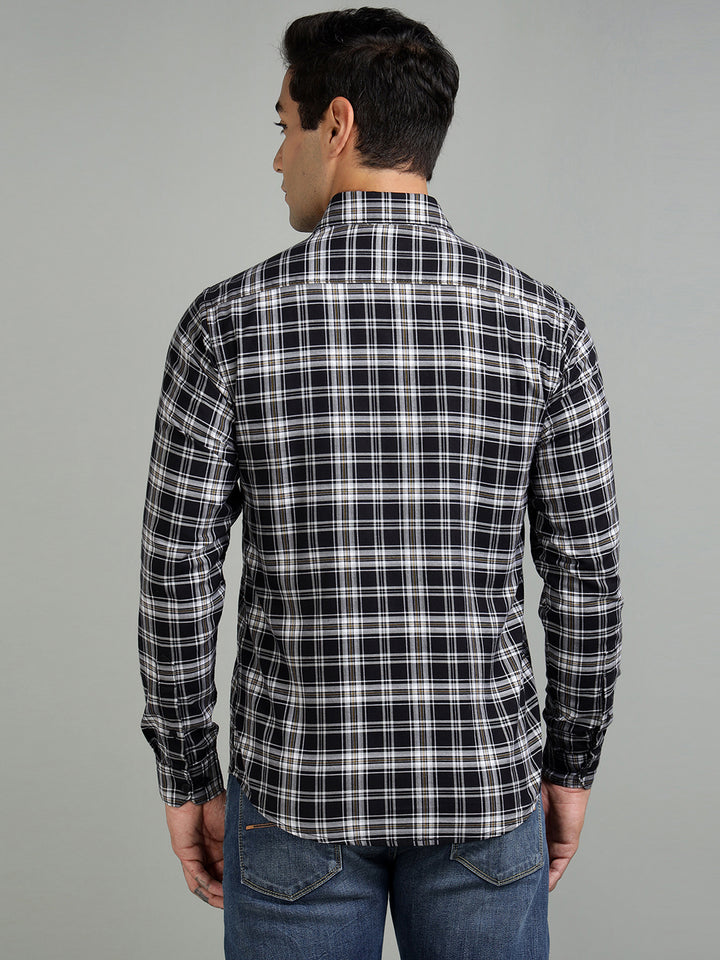 Men Black Check Cotton Casual Shirt