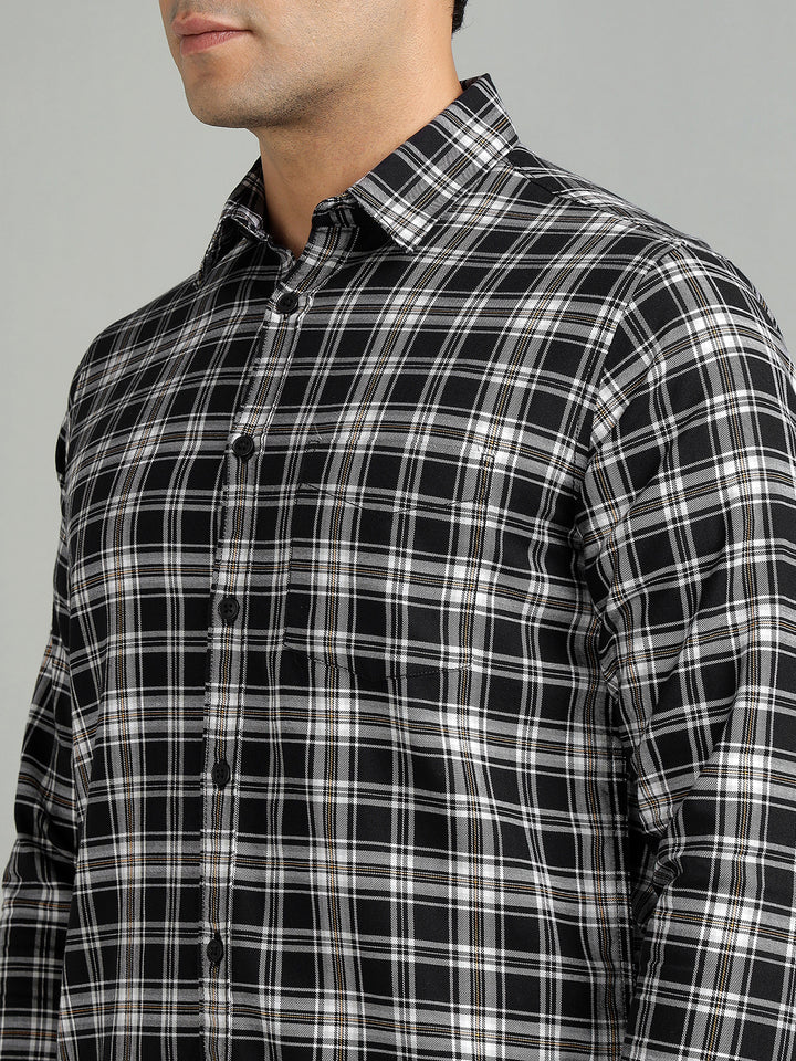 Men Black Check Cotton Casual Shirt