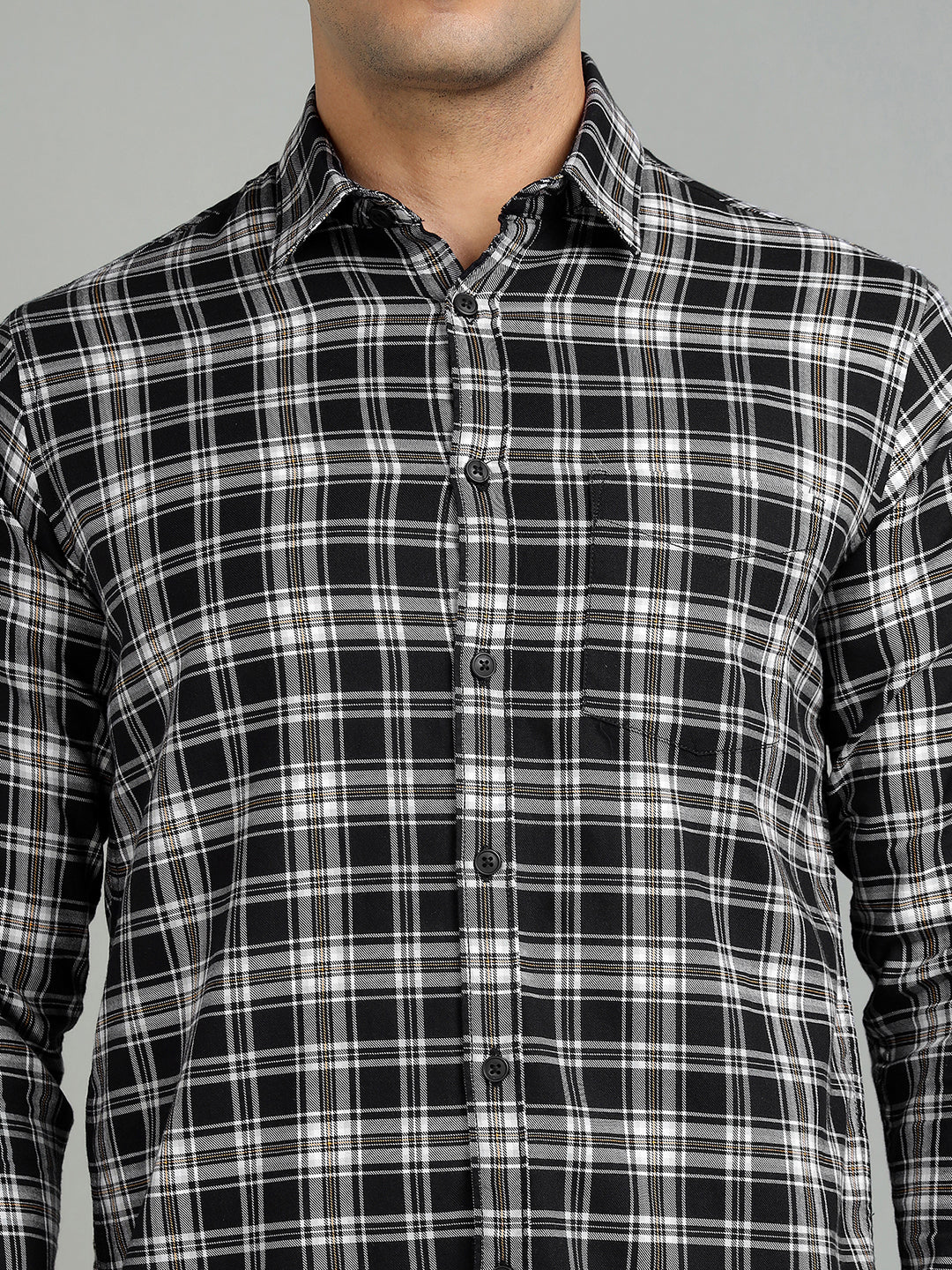 Men Black Check Cotton Casual Shirt