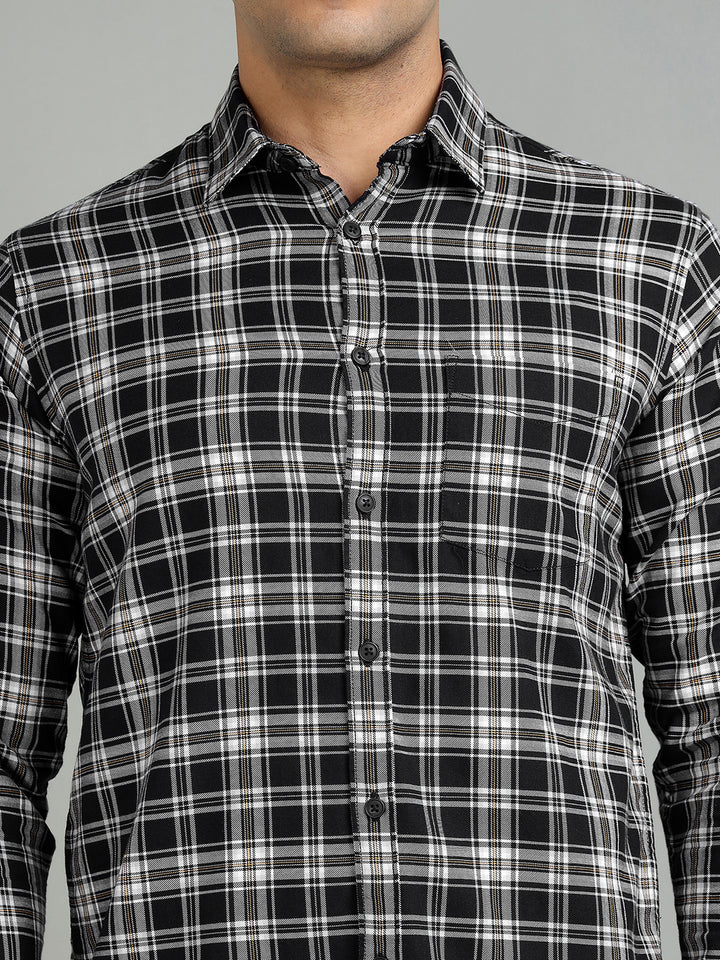 Men Black Check Cotton Casual Shirt