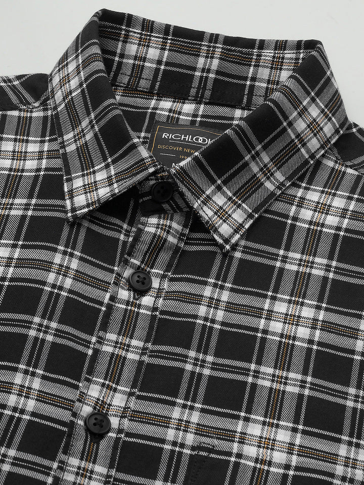 Men Black Check Cotton Casual Shirt