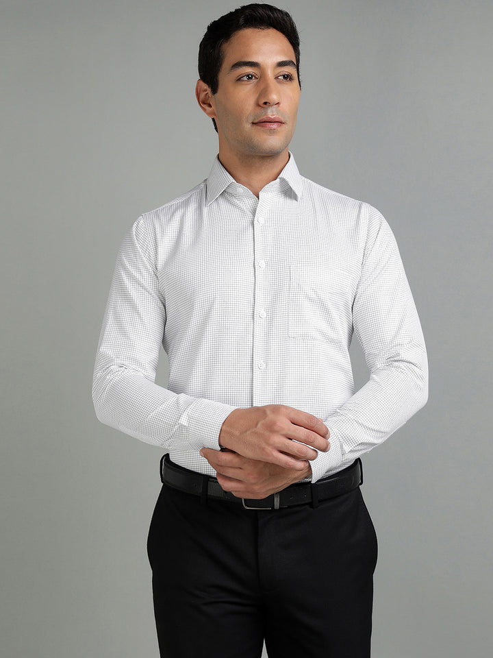 Men Off White Check Cotton Formal Shirt