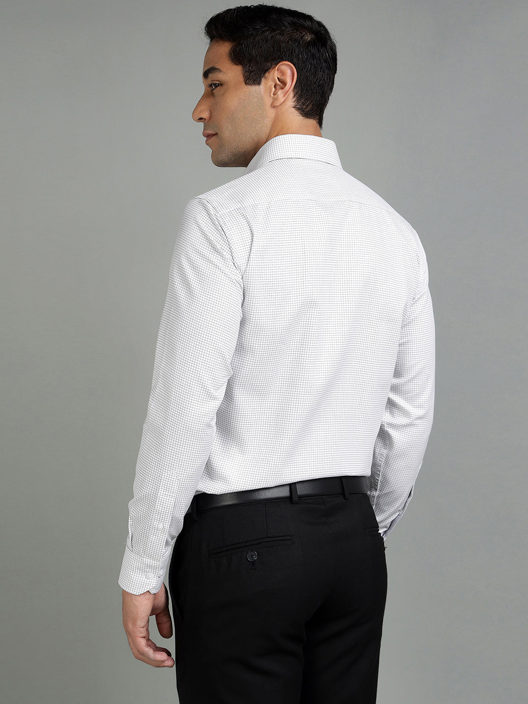 Men Off White Check Cotton Formal Shirt