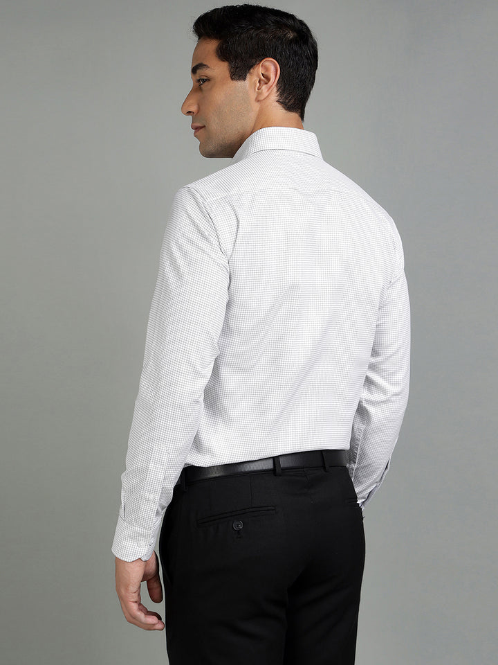 Men Off White Check Cotton Formal Shirt