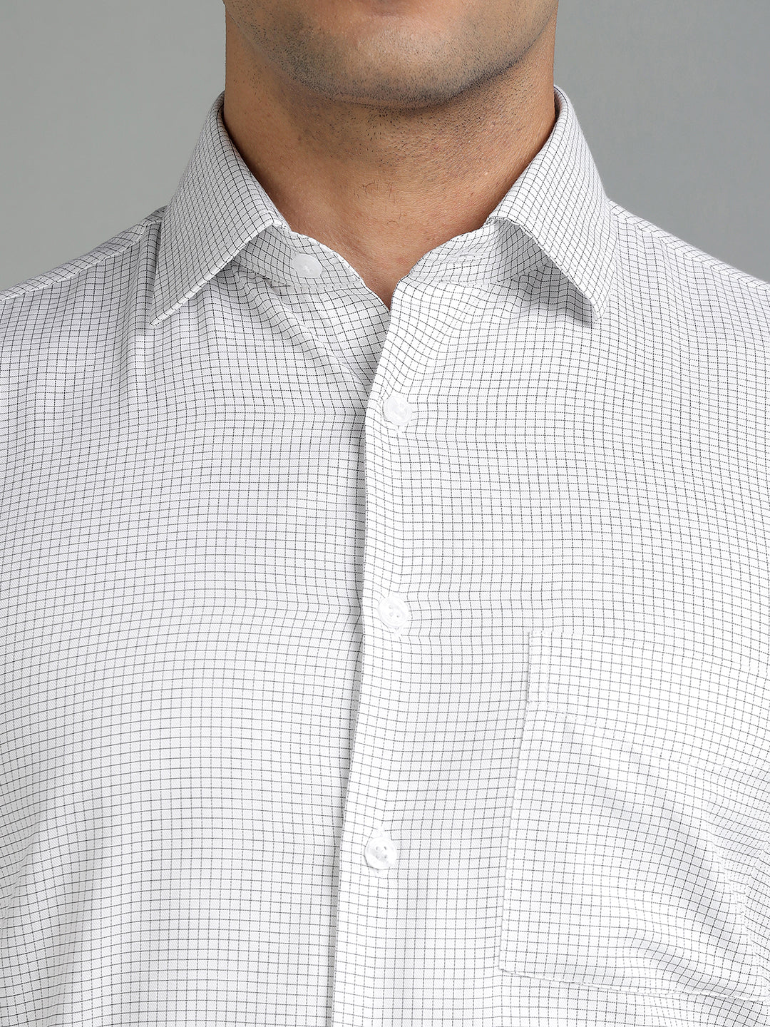 Men Off White Check Cotton Formal Shirt