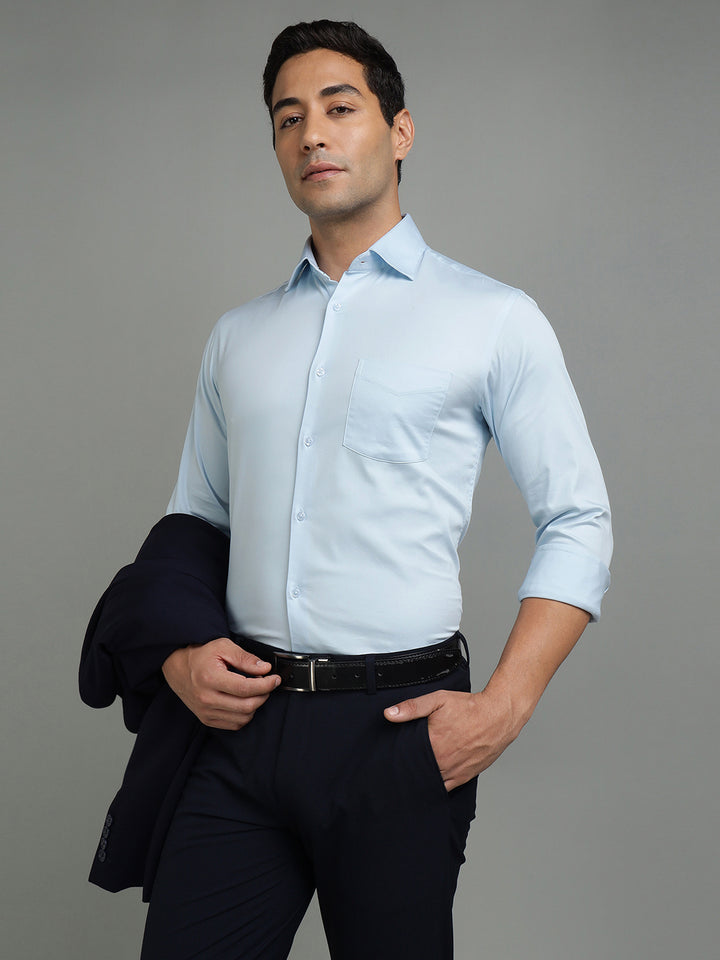 Men Sky Lycra Cotton Partywear Shirt