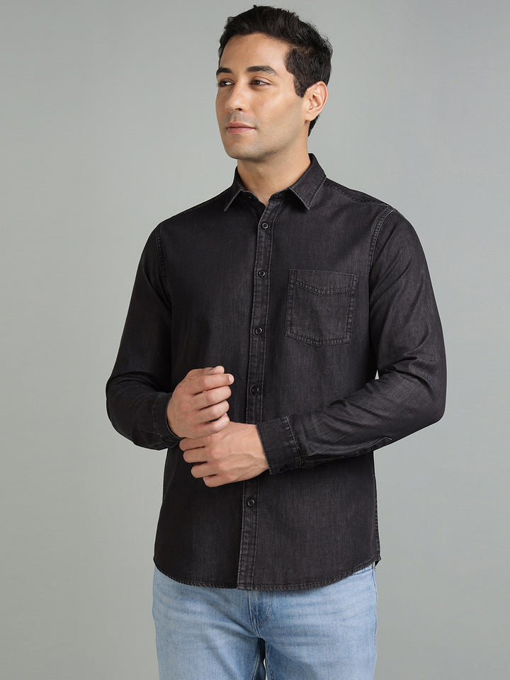 Men Black Indigo Cotton Casual Shirt
