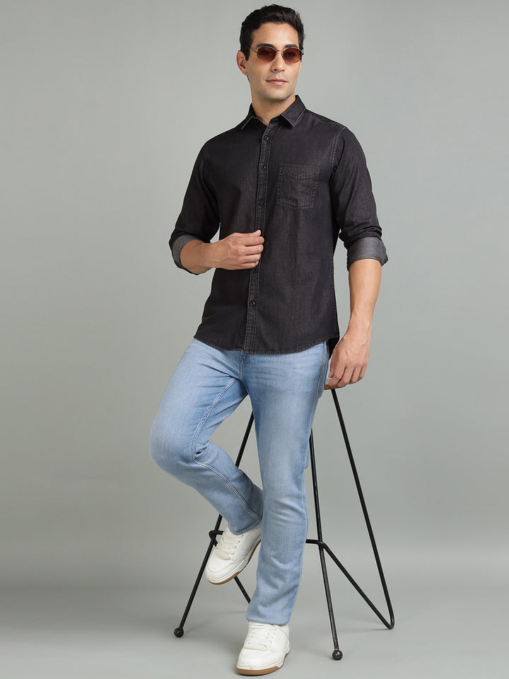 Men Black Indigo Cotton Casual Shirt