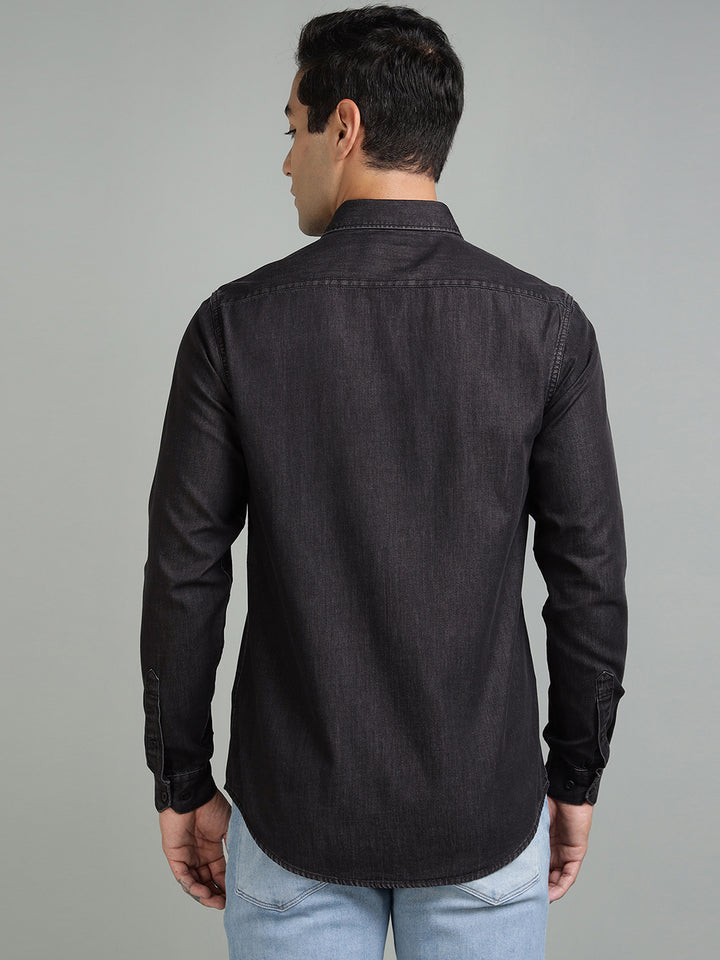 Men Black Indigo Cotton Casual Shirt