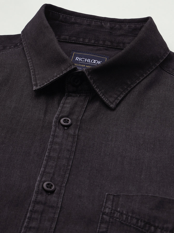 Men Black Indigo Cotton Casual Shirt
