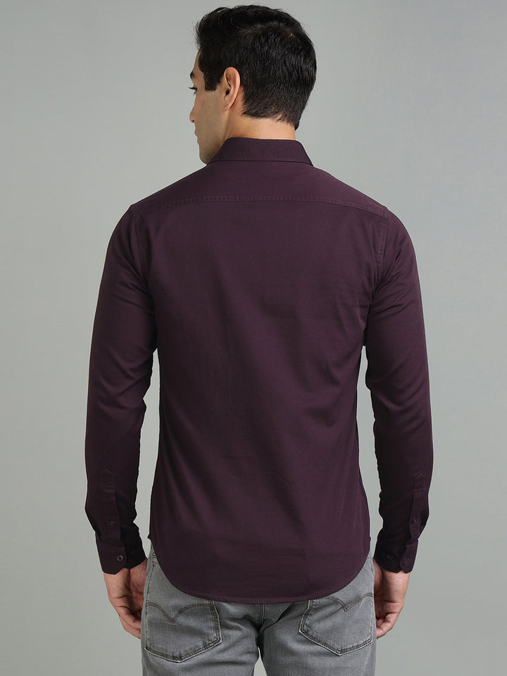Men Wine Cotton Casual Shirt