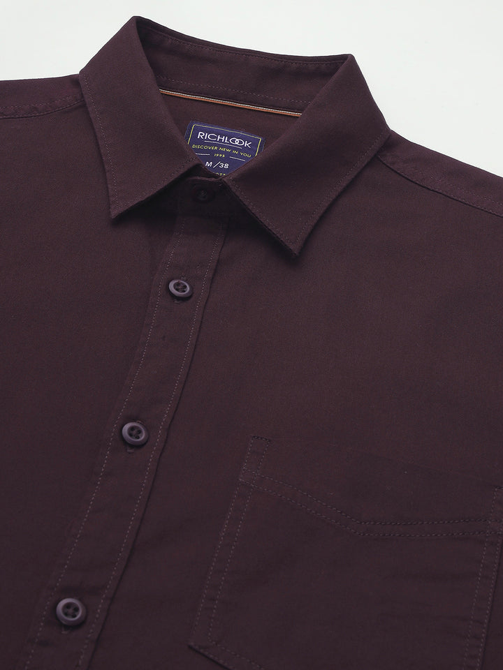 Men Wine Cotton Casual Shirt