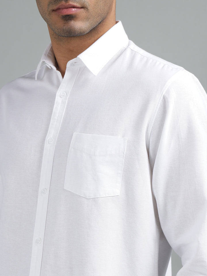 Men’s White Cotton Linen Shirt – Full Sleeve